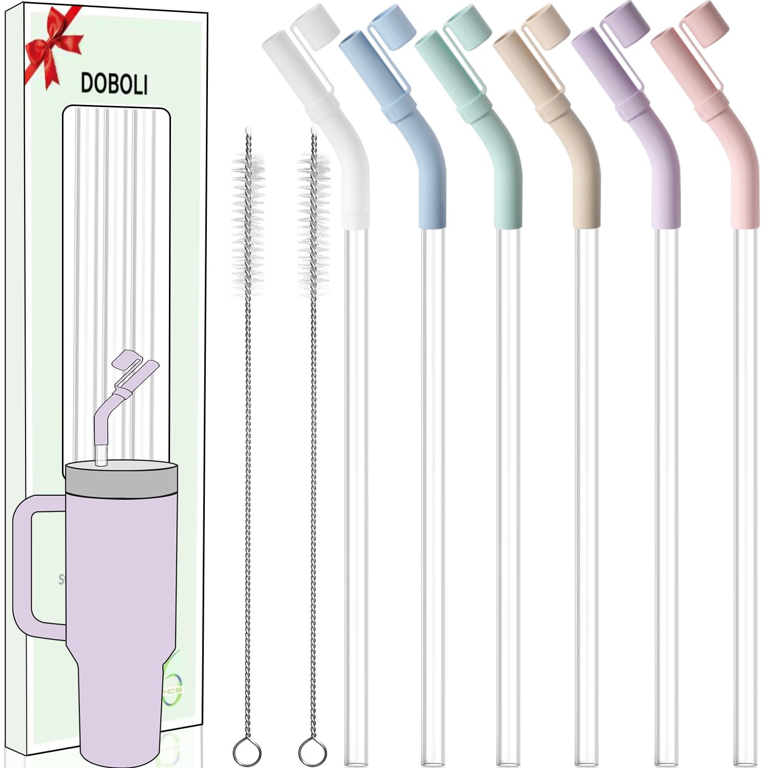 Doboli pajillas reutilizables con puntas de silicona para beber sostenible.