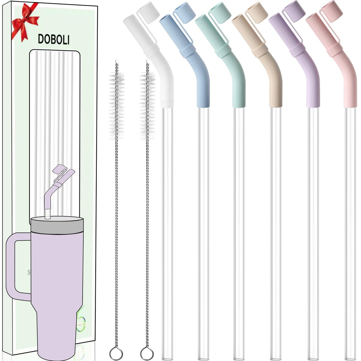 Doboli pajillas reutilizables con puntas de silicona para beber sostenible.