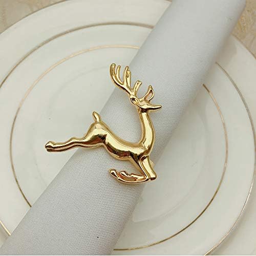 Aros de servilleta DoBThing ciervo dorado, ideal para una mesa navideña elegante.