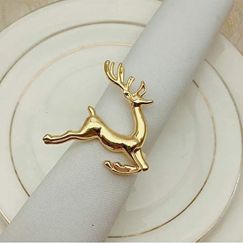 Aros de servilleta DoBThing ciervo dorado, ideal para una mesa navideña elegante.