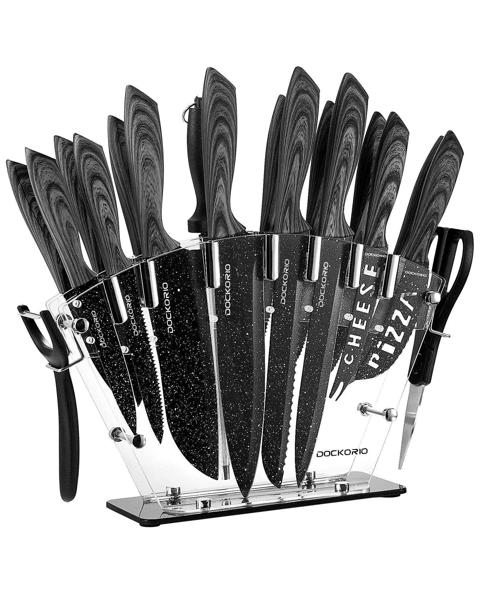 Dockorio set de cuchillos de 19 piezas con bloque acrílico para organización y estilo en la cocina
