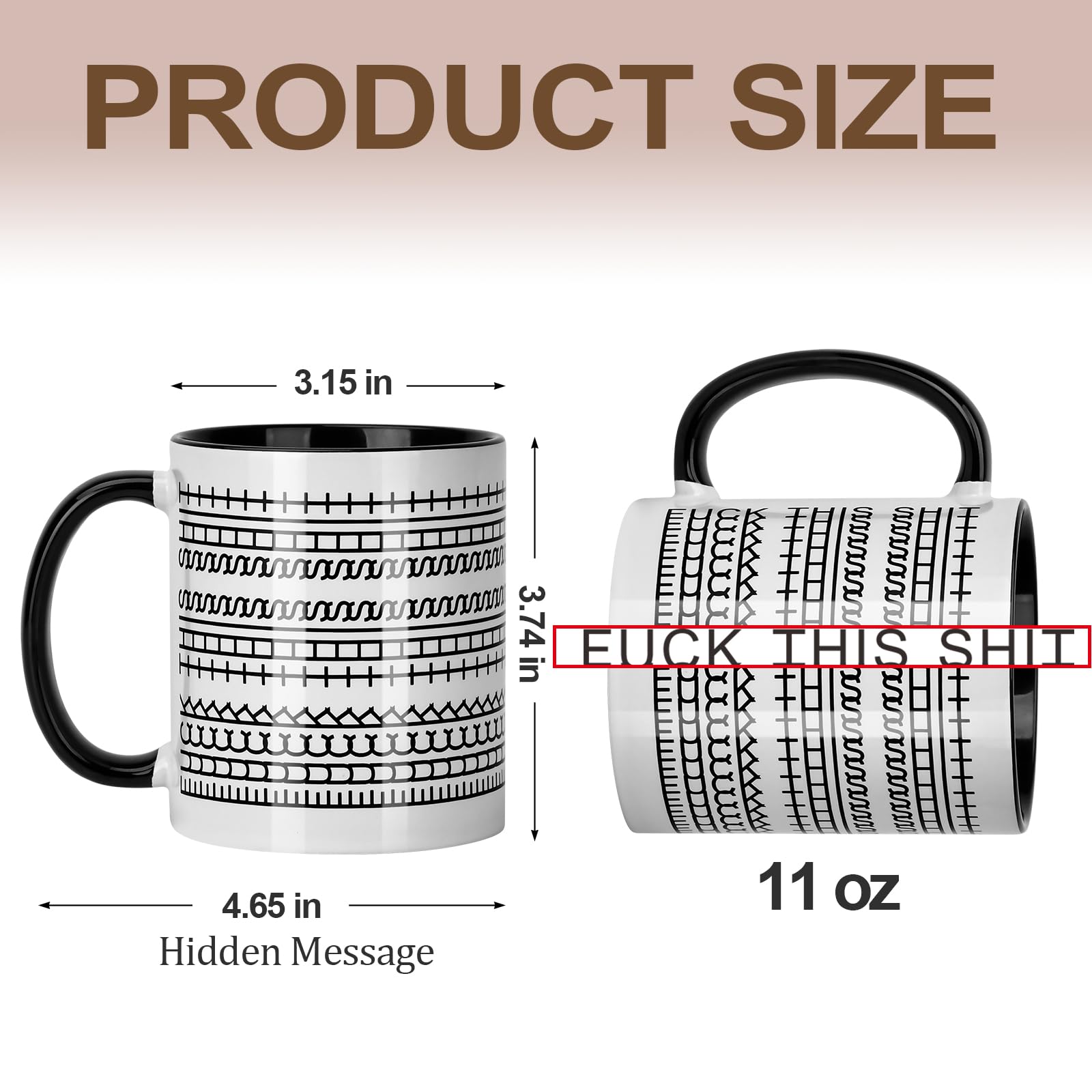 Taza Docwouugo 11oz con diseño oculto en lateral, perfecta para la oficina.