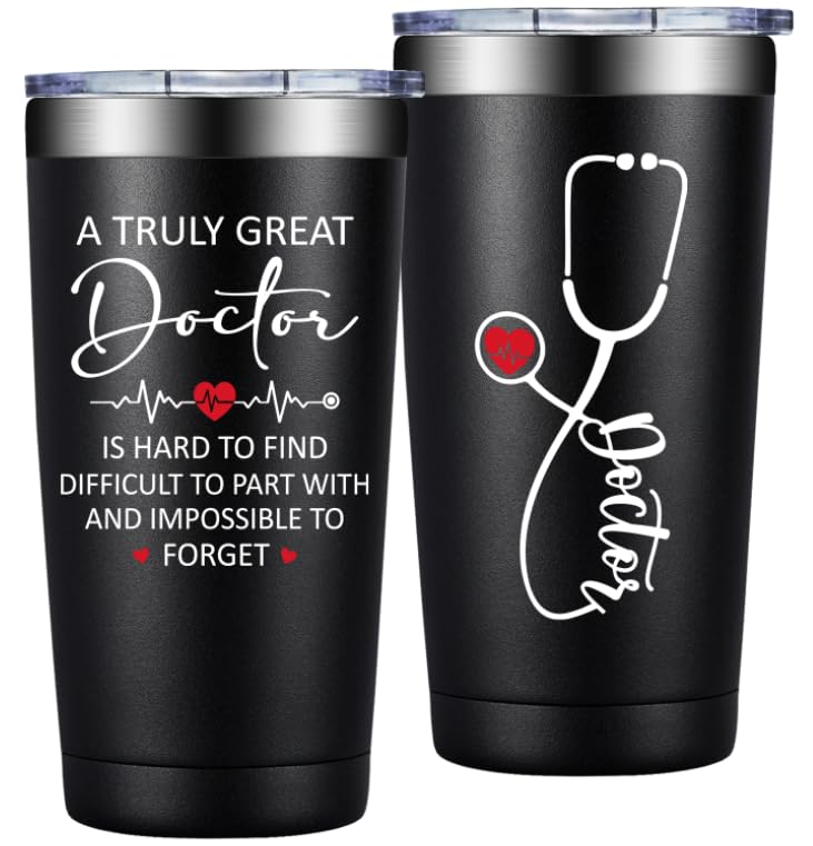 DOEARTE tumbler doctor 20oz, acero inoxidable, mantiene la temperatura por horas para bebidas frías o calientes.