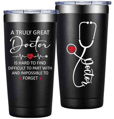 DOEARTE tumbler doctor 20oz, acero inoxidable, mantiene la temperatura por horas para bebidas frías o calientes.