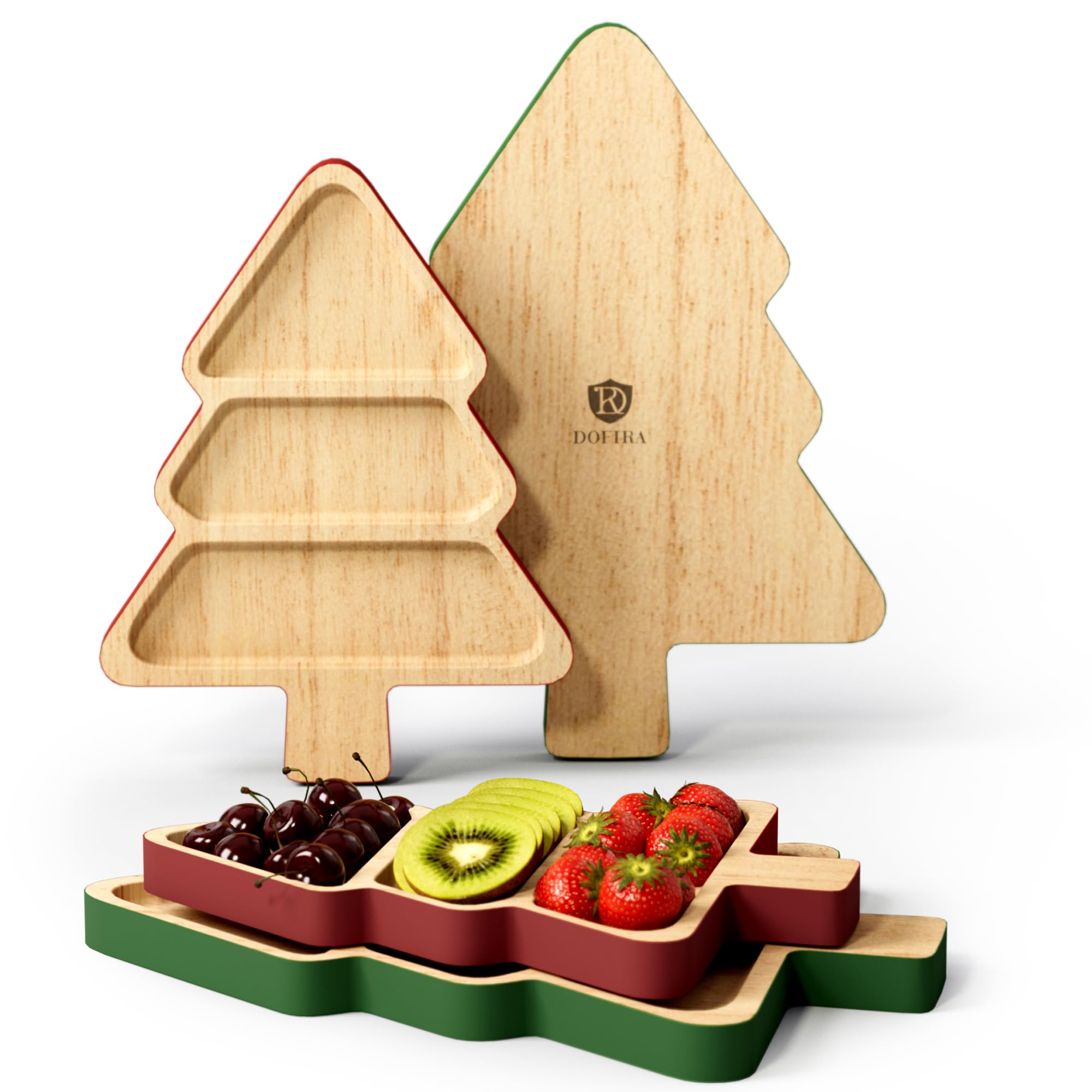 Bandejas dofira con diseño de árbol navideño para aperitivos.