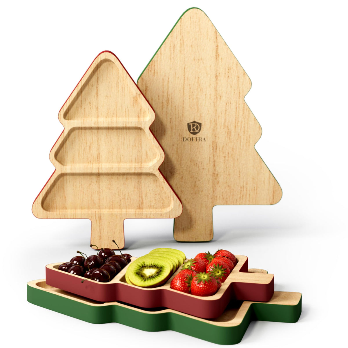 Bandejas dofira con diseño de árbol navideño para aperitivos.