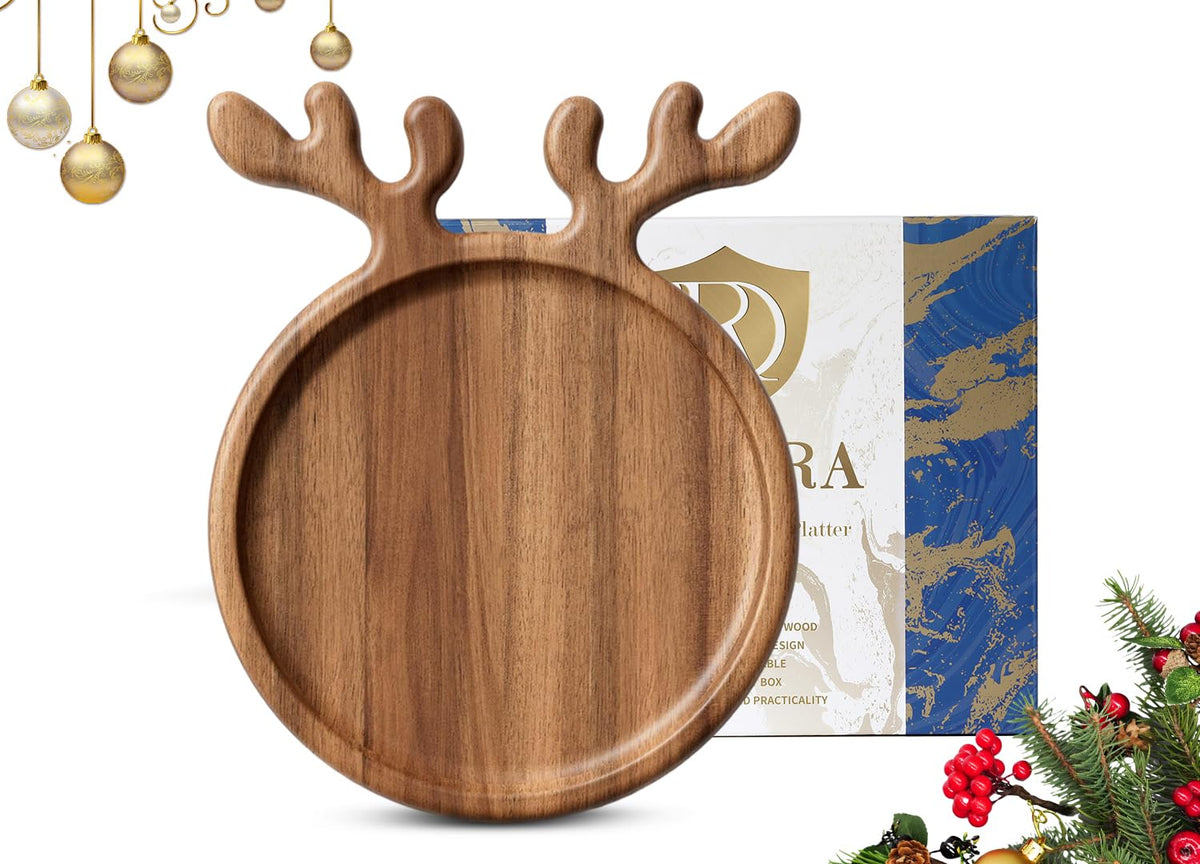 Bandeja Dofira con asa de asta en acacia, diseño elegante para servir.