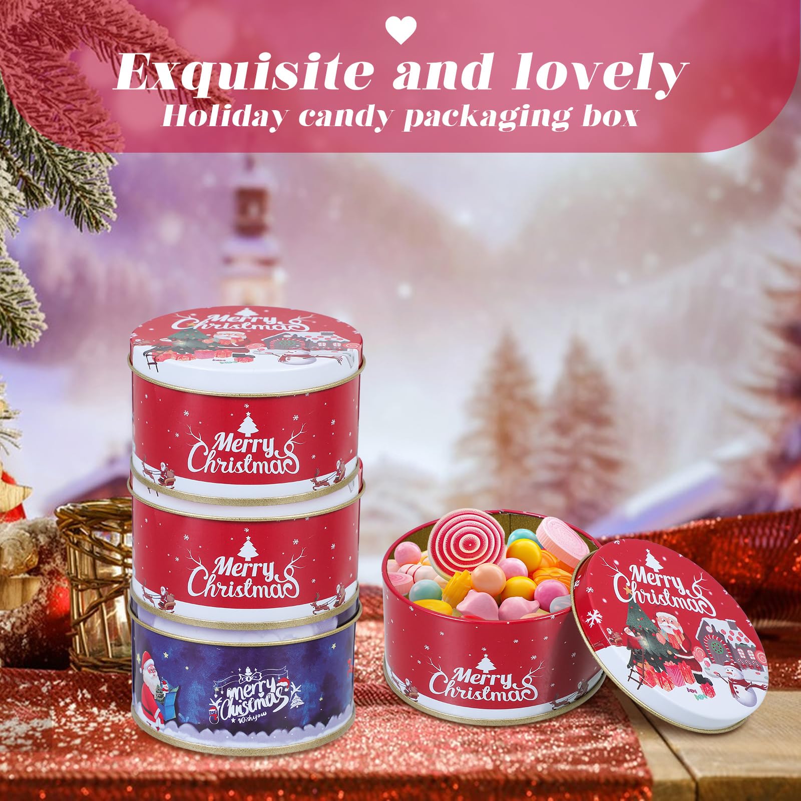 DOITOOL latas navideñas con diseño festivo, ideales para regalos y exhibición.