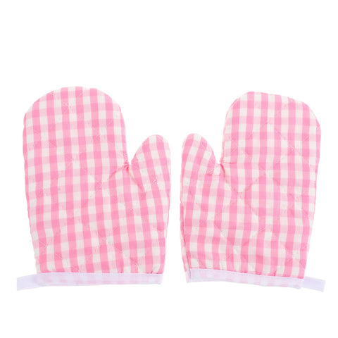 Guantes DOITOOL para horno en rosa a cuadros, ideales para sacar platos del horno.