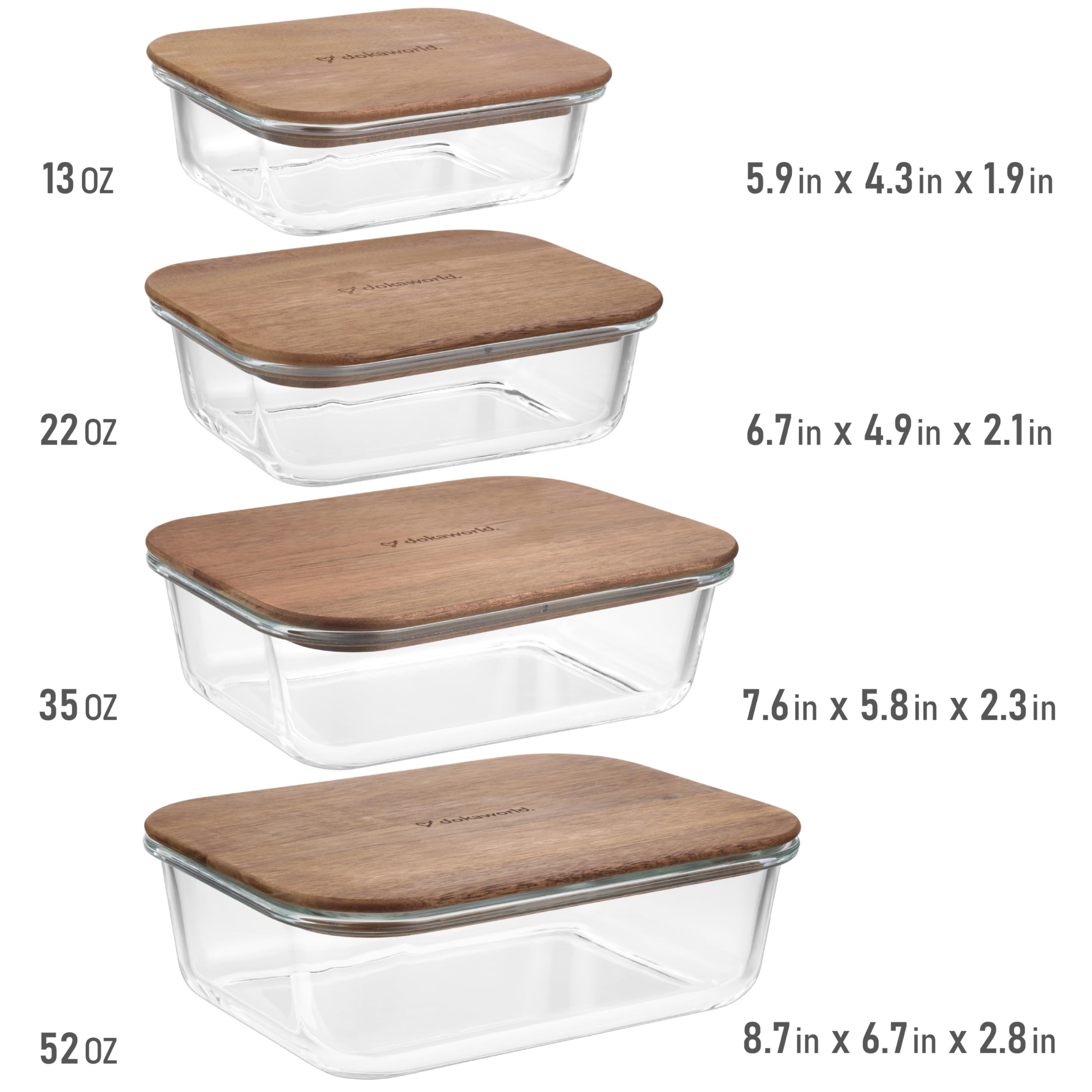 Dokaworld-contenedores de vidrio para preparación de comidas, en varios tamaños.