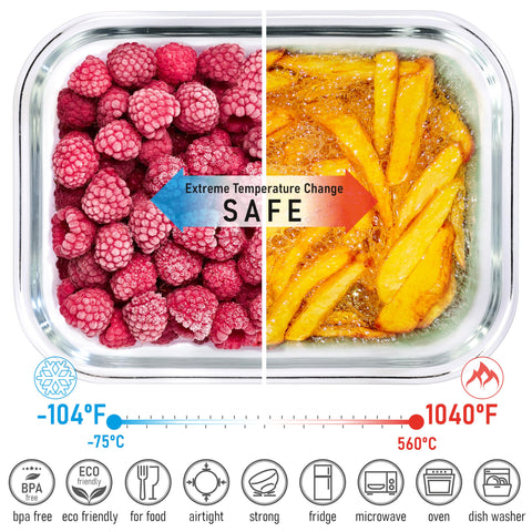 Dokaworld-vidrio resistente apto para horno y congelador, uso versátil.