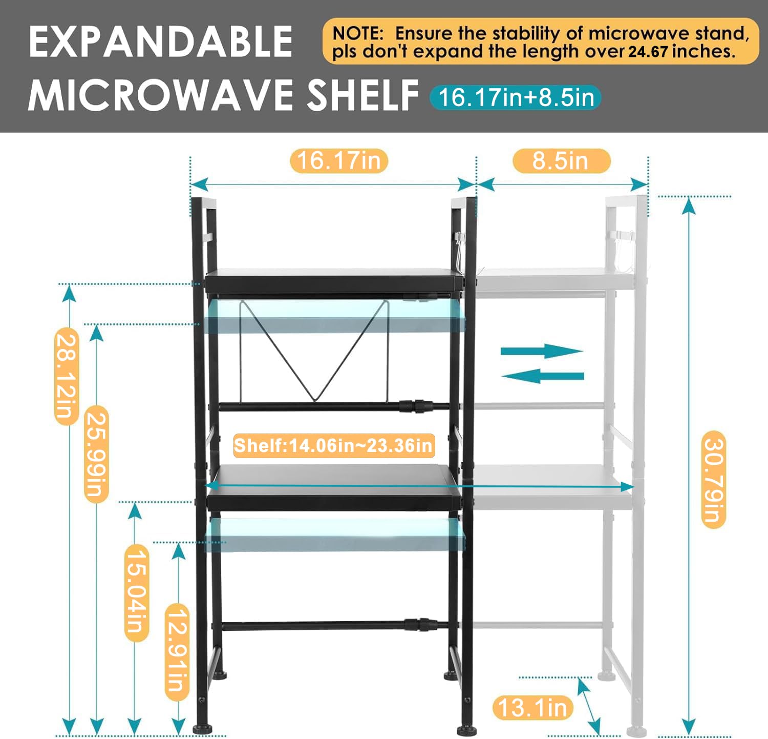 Dolalike estante de tres niveles ofrece almacenamiento para microondas y utensilios