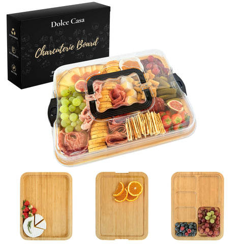 Dolce Casa tablero charcuteria con tapa y asa para transporte facil y elegante.