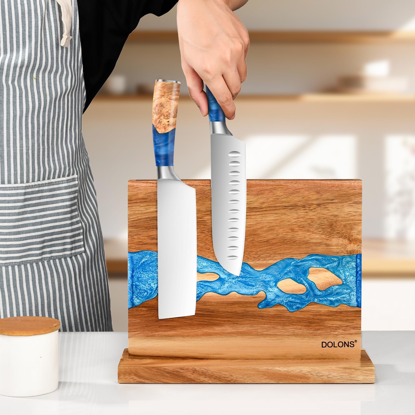Dolons bloque cuchillos imantado vista superior, organización inmediata en la cocina.
