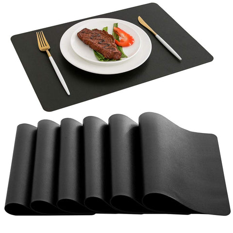 DOLOPL manteles individuales negros de cuero sintético con base antideslizante para mesa estable.
