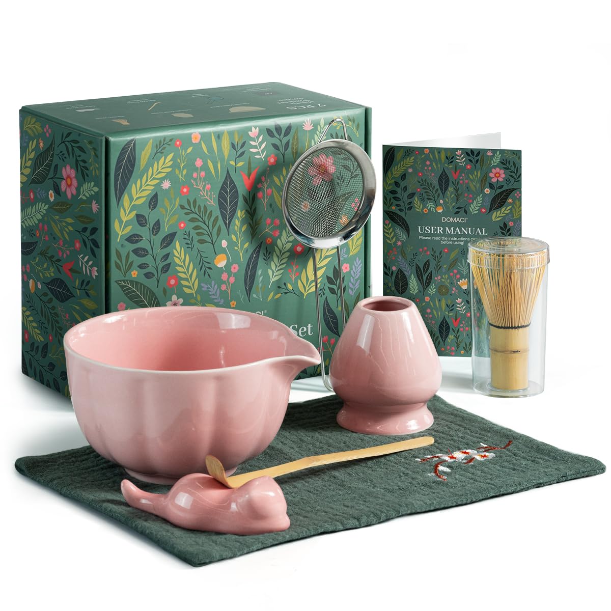 Domaci tazón cerámico rosa con pico para verter con control en cada preparación