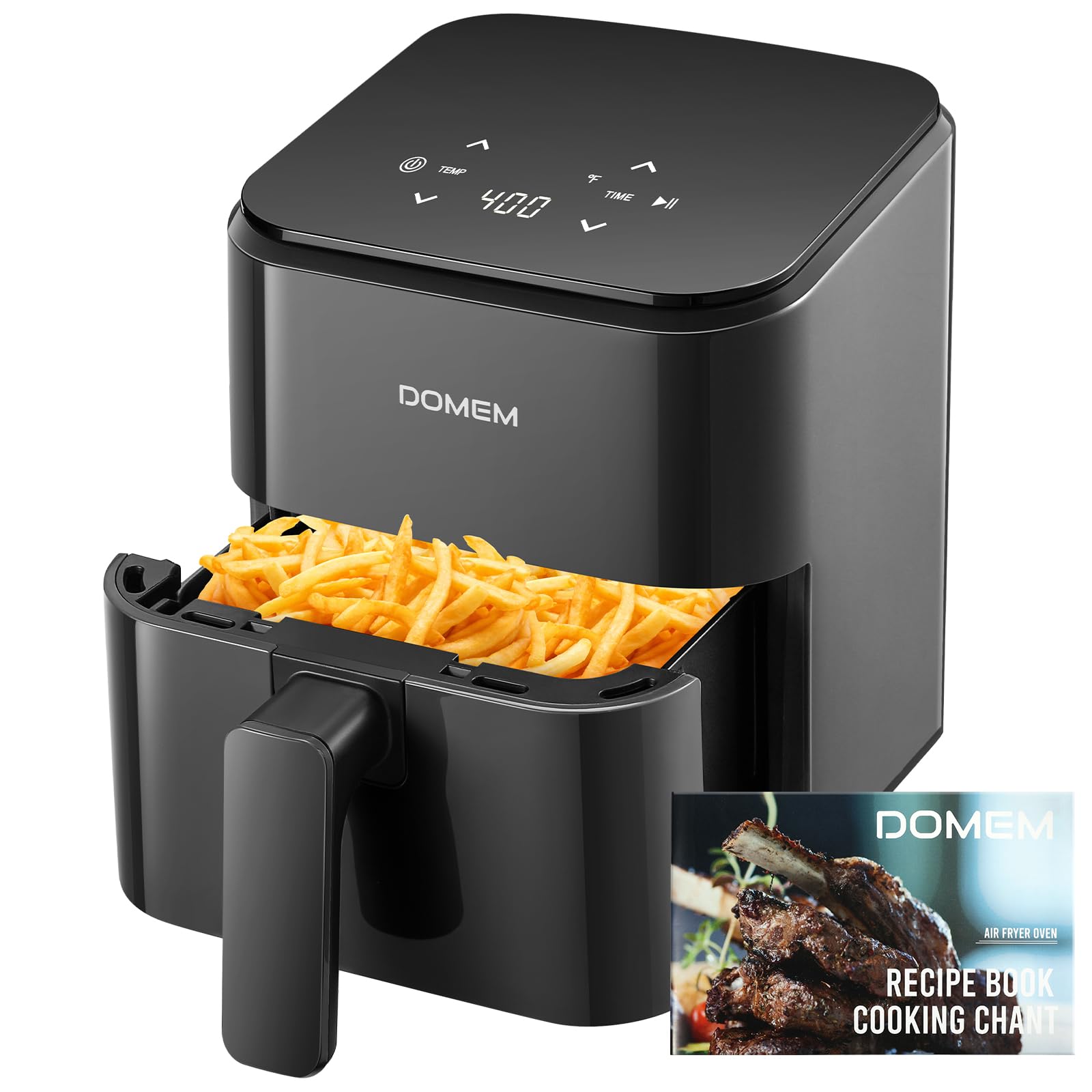 DOMEM freidora-aire-compacta-3qt: cocina rápida y crujiente con poco aceite.