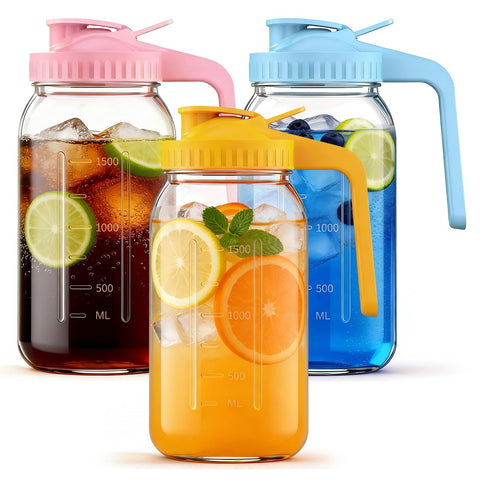 Domenqia jarras cristal 64oz con tapa hermética para bebidas frescas