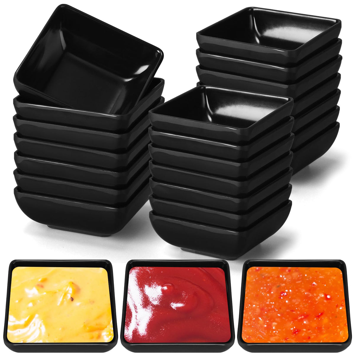 Domensi: juego de 24 cuencos para salsa 3 oz con base cuadrada estable.
