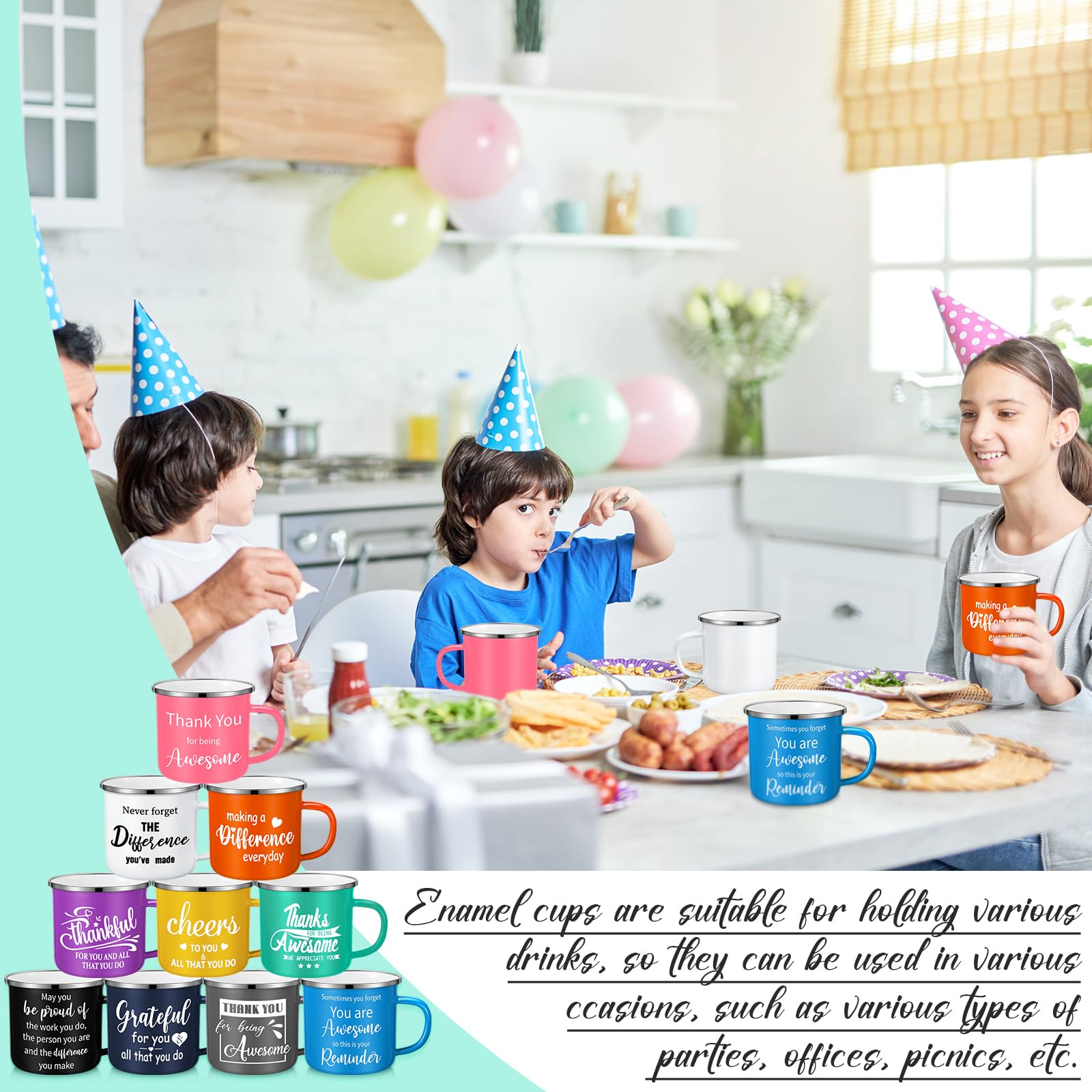 Taza esmaltada Domensi estilo inspiracional 3, ideal para pausas de café en la oficina