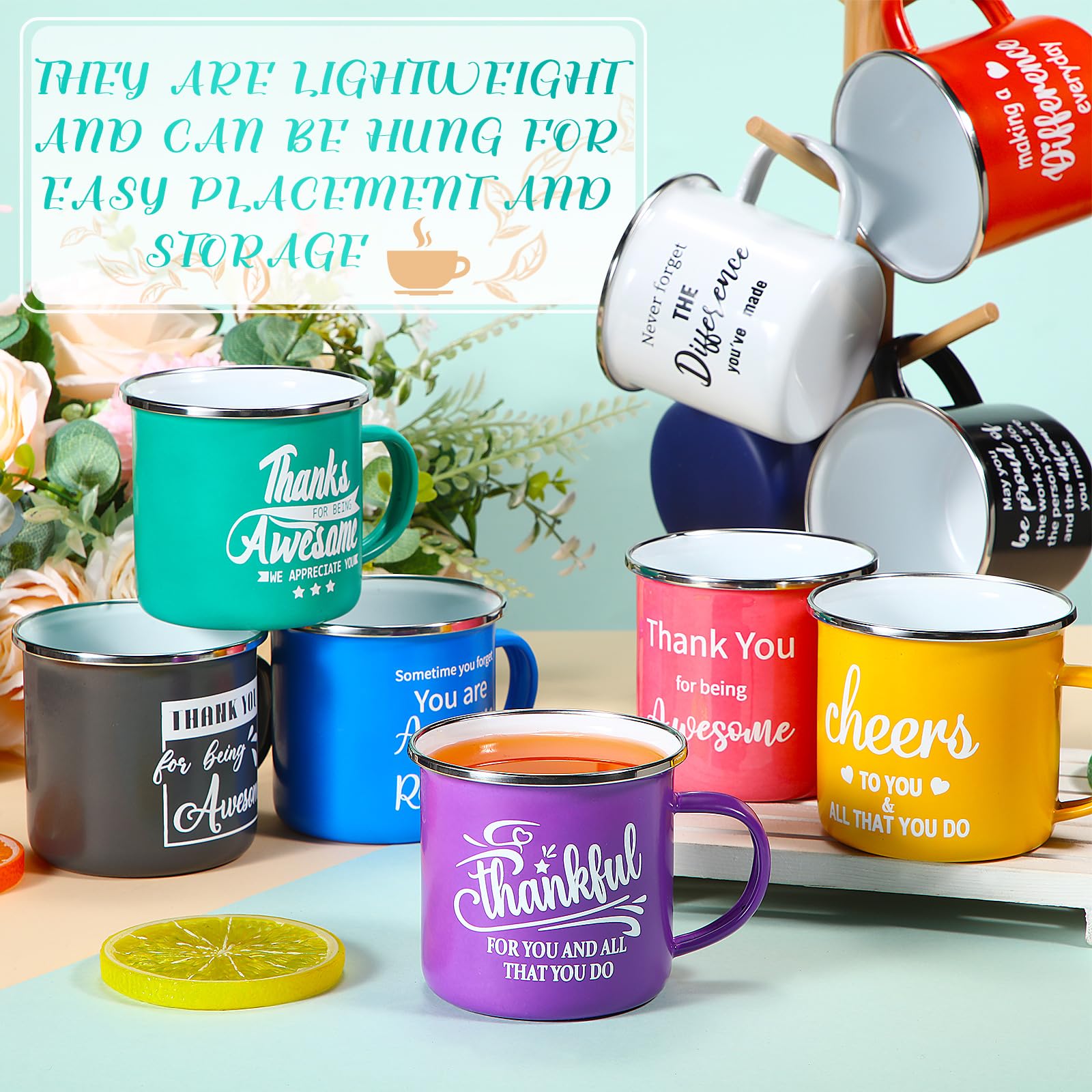 Taza esmaltada Domensi estilo inspiracional 4, apta para bebidas calientes o frías