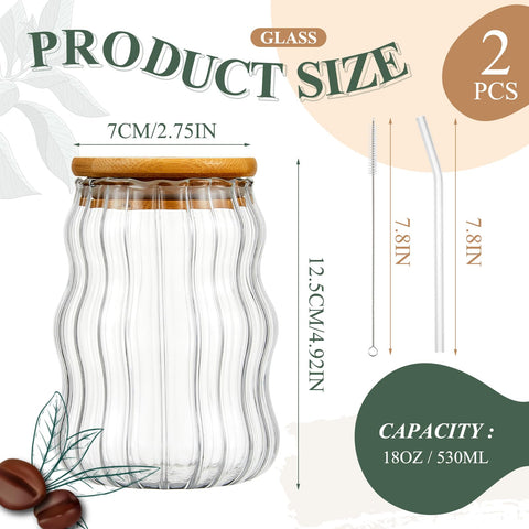 Vaso Domensi de vidrio en ola con pajitas, perfecto para consumo en casa o en la oficina.