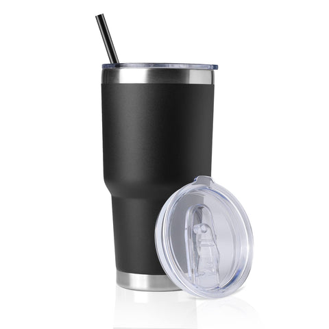 DOMICARE Vaso 30 onzas con tapa y pajilla, mantiene bebidas frías por más tiempo.
