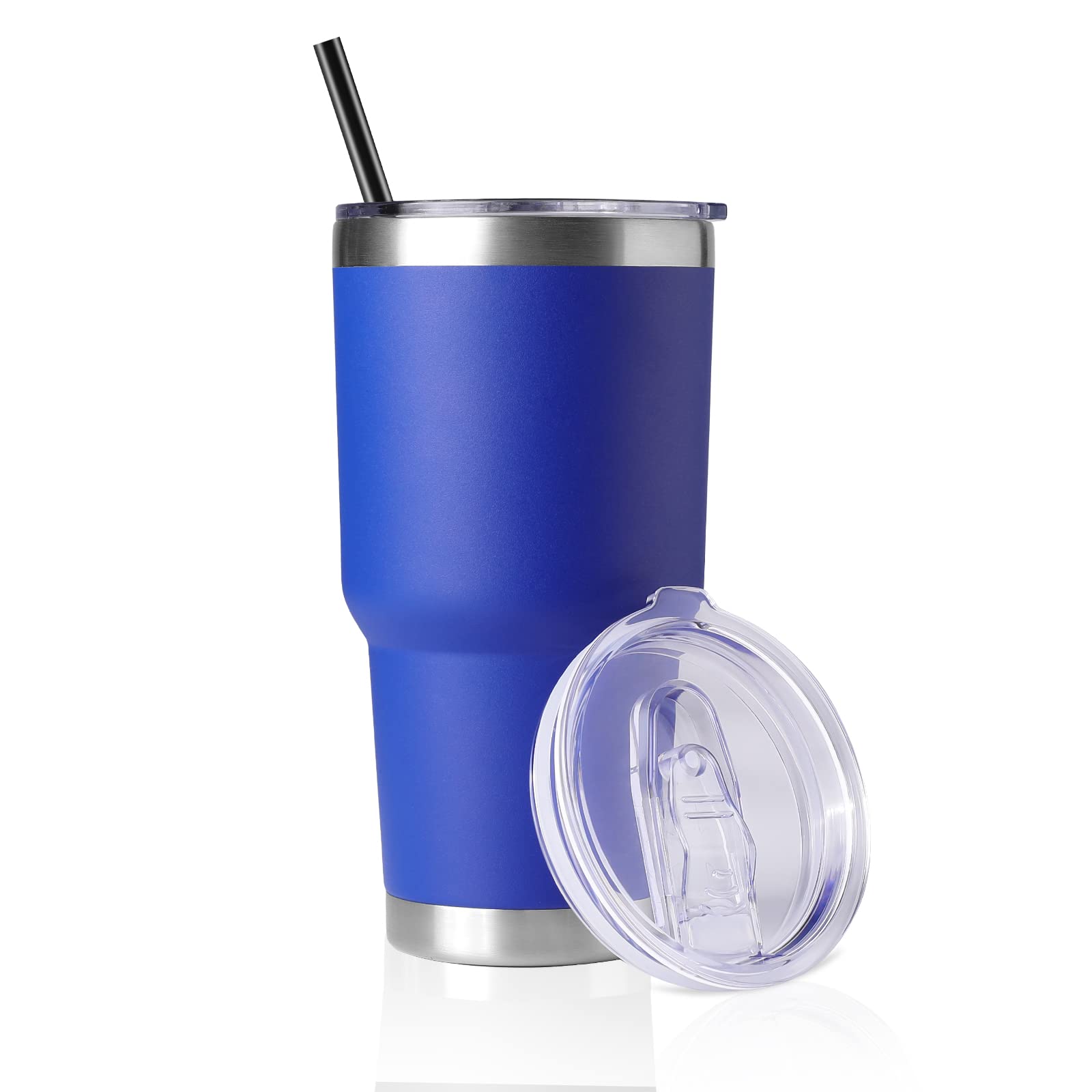 DOMICARE 30oz con tapa y pajilla, azul oscuro, ideal para bebidas calientes o frías.