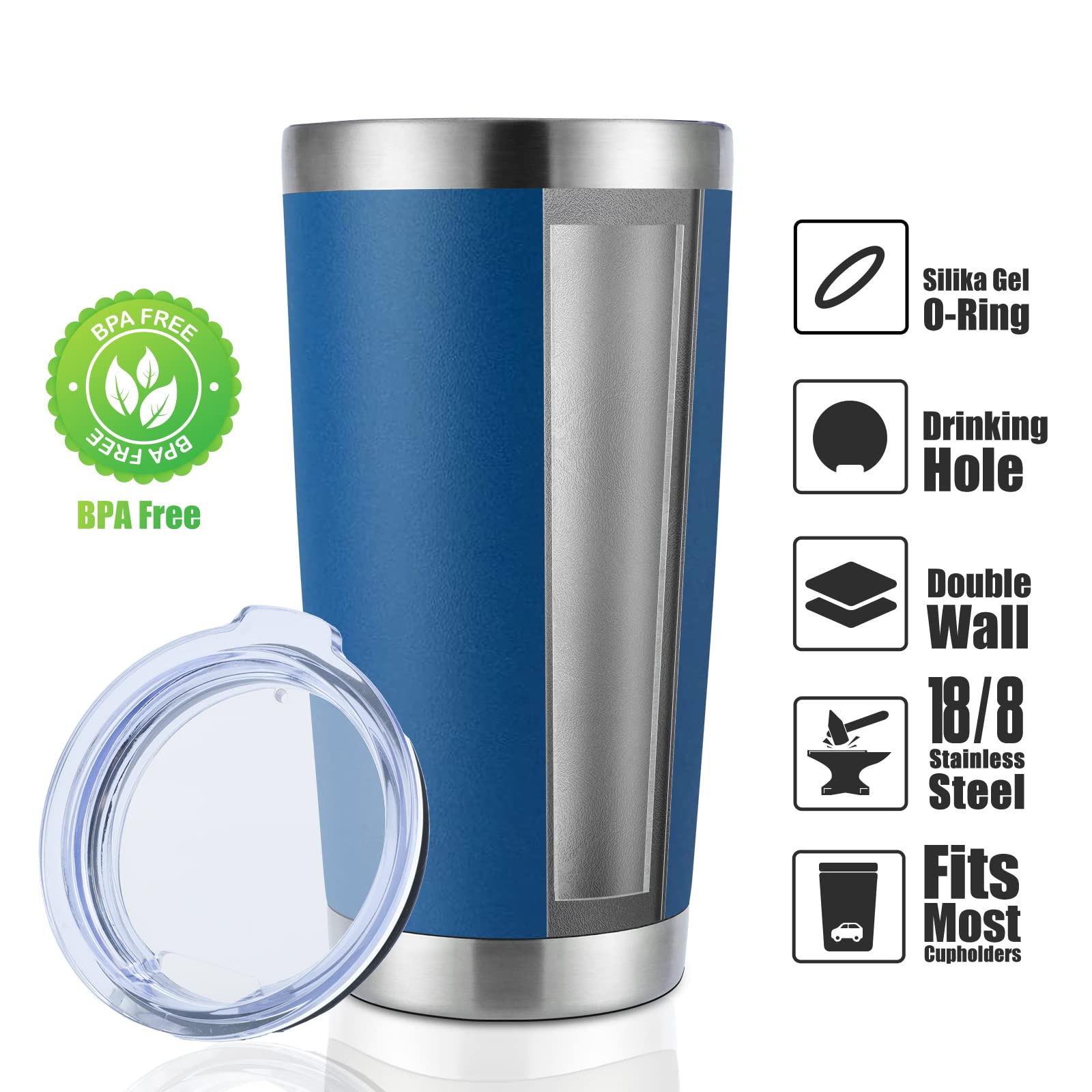 Domicare vaso térmico con acabado polvo azul oscuro, resistente.