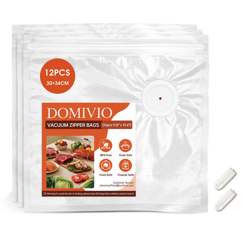 DOMIVIO bolsas de sellado al vacío 12 uds, conservan alimentos por más tiempo.