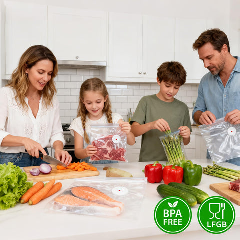 Conjunto práctico de 12 bolsas y 2 clips para organizar comidas.