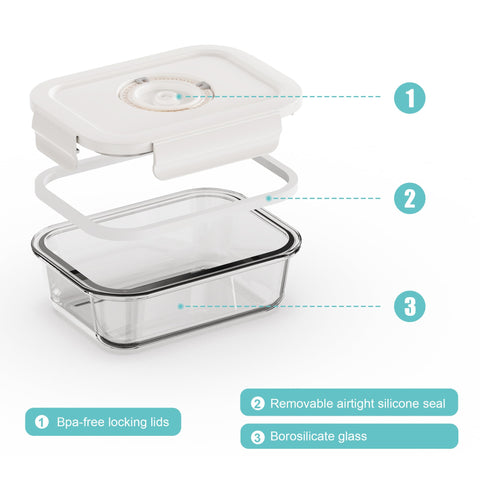 Domsanistor contenedor vidrio cuadrado 27oz, porciones diarias para comidas.