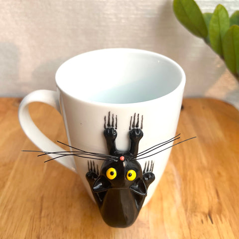 DongNaiWin taza gato negro 3D, detalle de la figurita para despertar con humor.