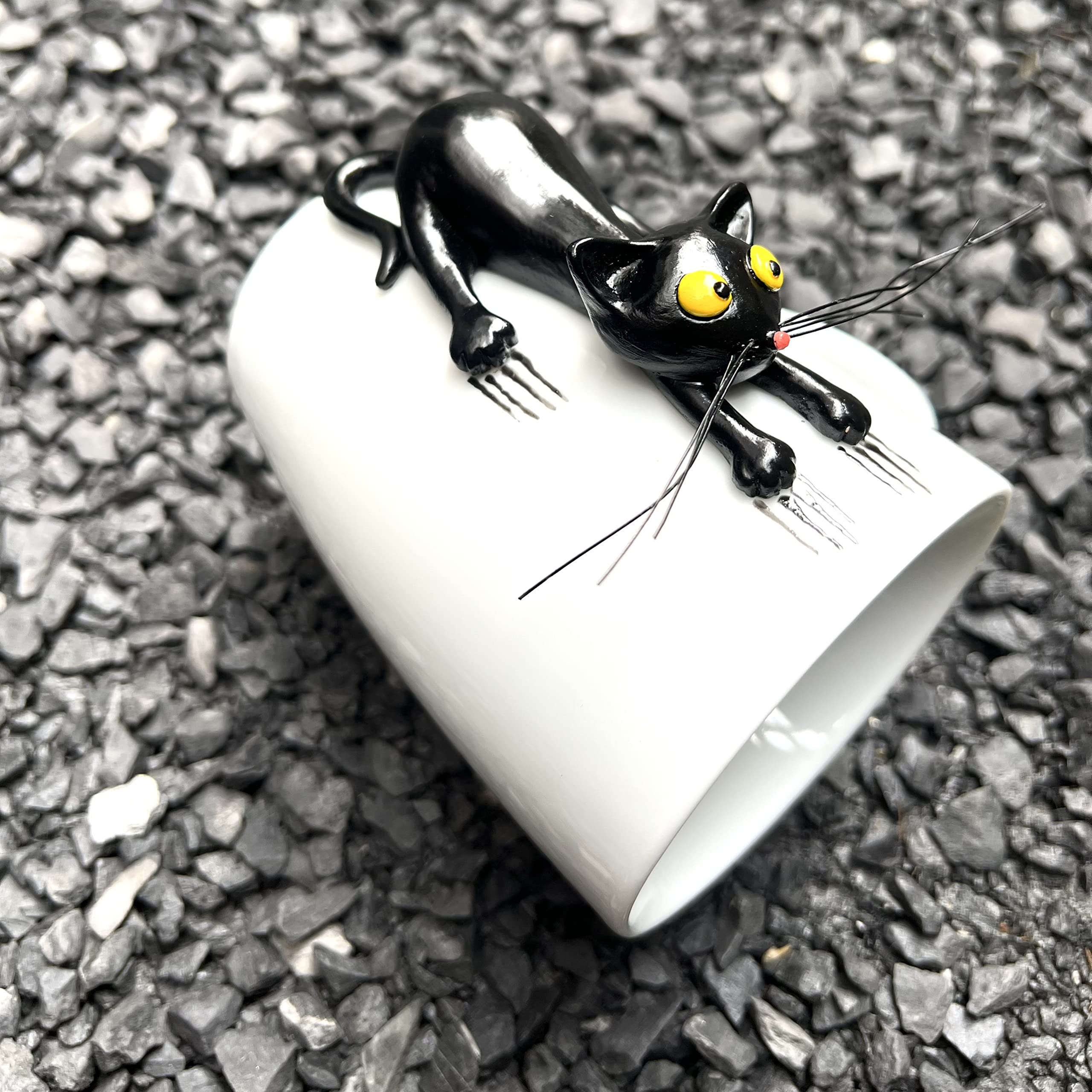 DongNaiWin taza gato negro 3D, interior con pez, toque divertido para bebidas.