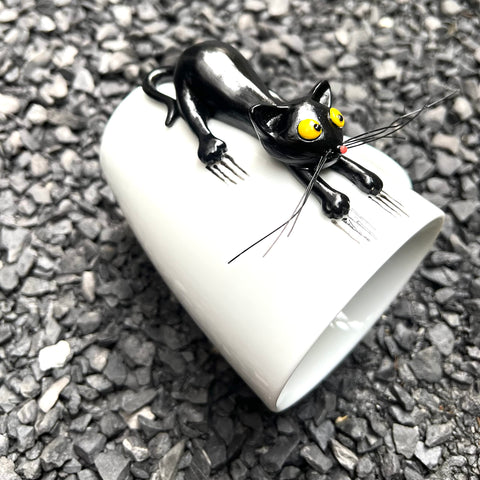 DongNaiWin taza gato negro 3D, interior con pez, toque divertido para bebidas.