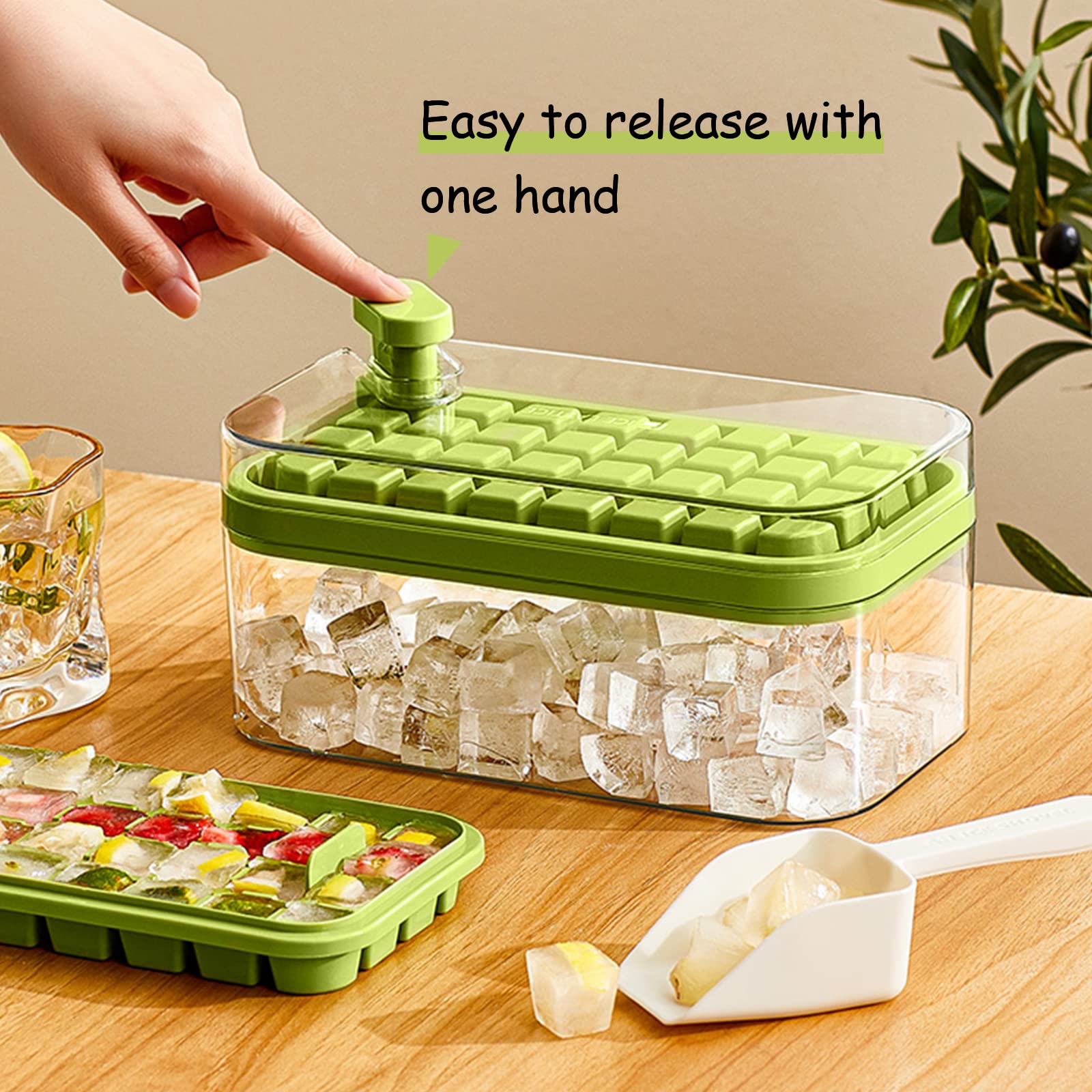 DoOnly contenedor de hielo verde con tapa y cavidades para 64 cubos.