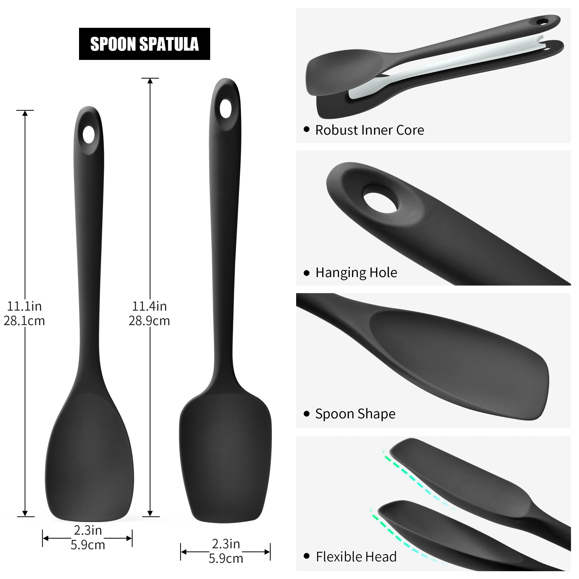 Doosu cabeza-espatula silicona flexible, facilita raspar y mezclar sin rayar.