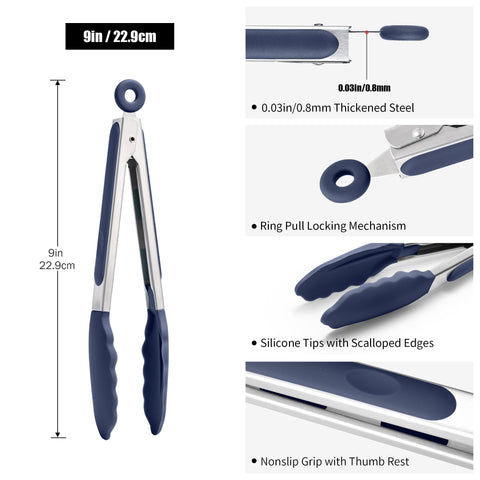 Doosu tenazas con puntas de silicona resisten hasta 600°F para manipular alimentos sin rayar.