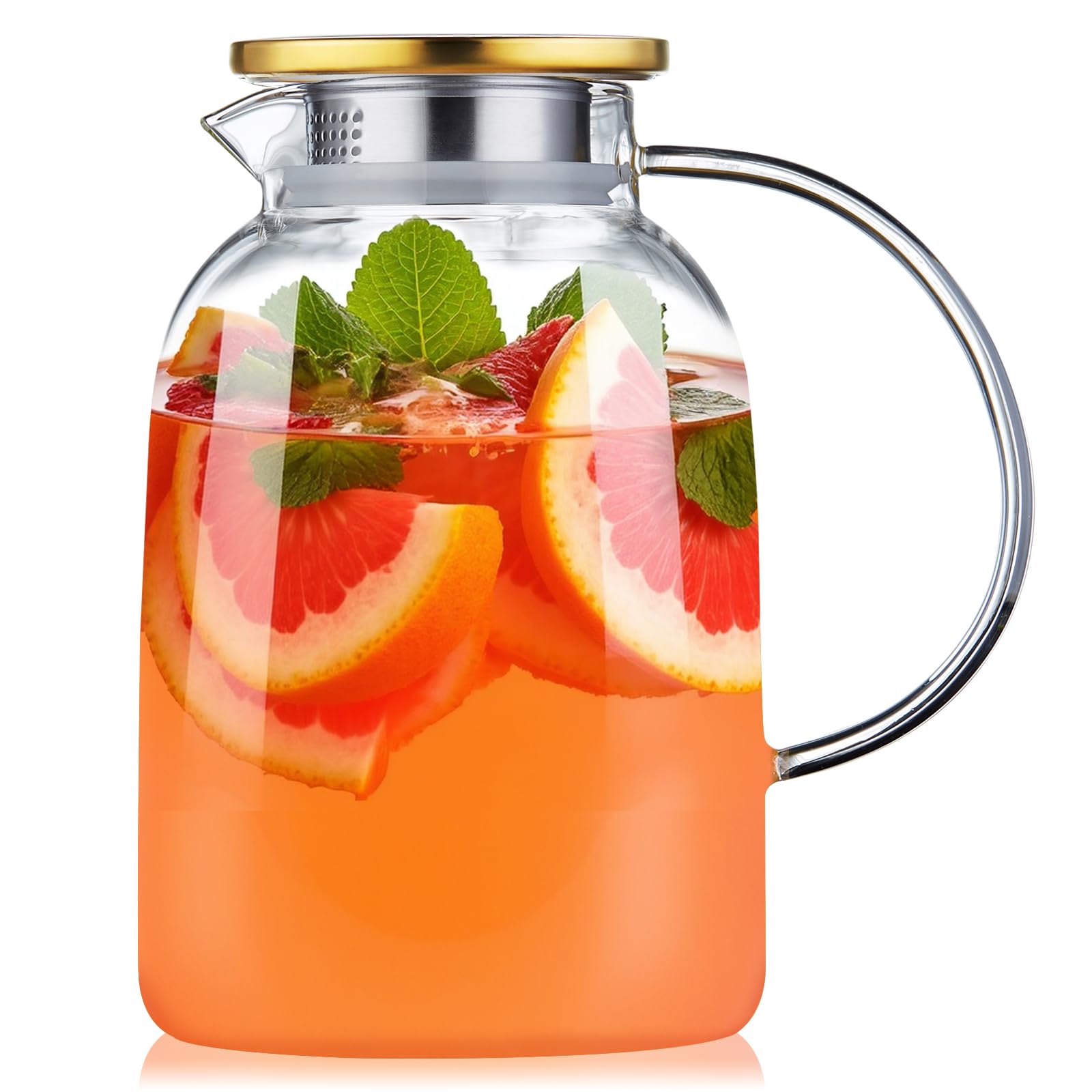 Jarra DOPUDO de vidrio con gradiente azul y tapa dorada, ideal para presentar bebidas.
