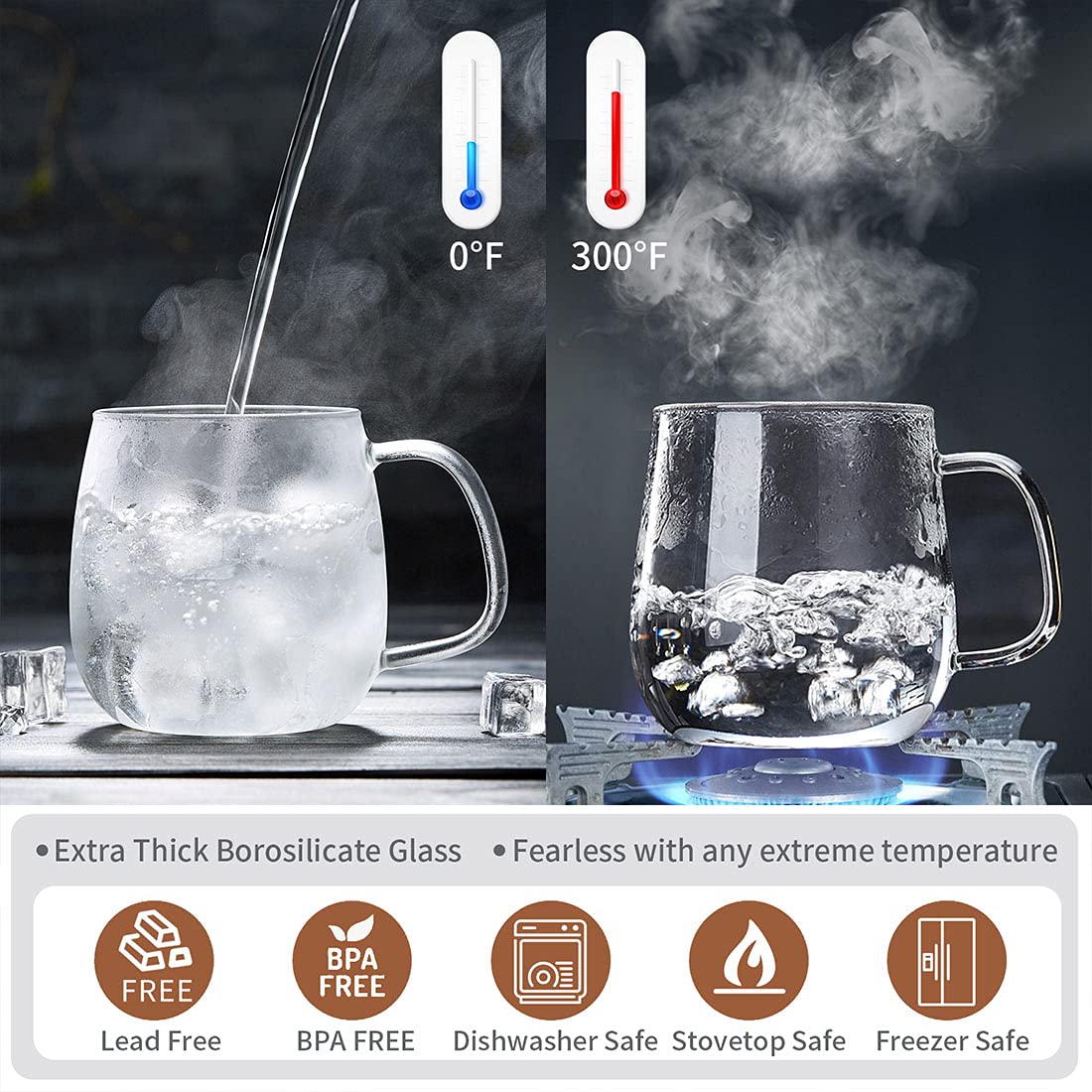 Vidrio borosilicato grueso ofrece sabor puro y claridad.