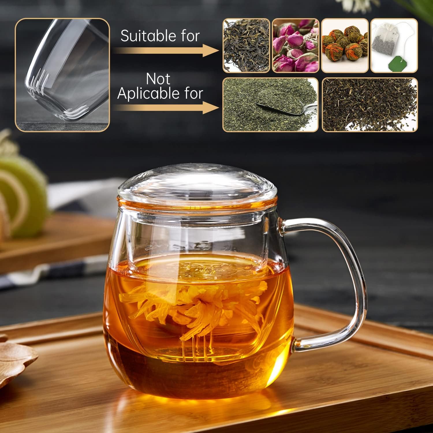 Taza DOPUDO de vidrio borosilicato 520 ml, color claro para observar la infusión.
