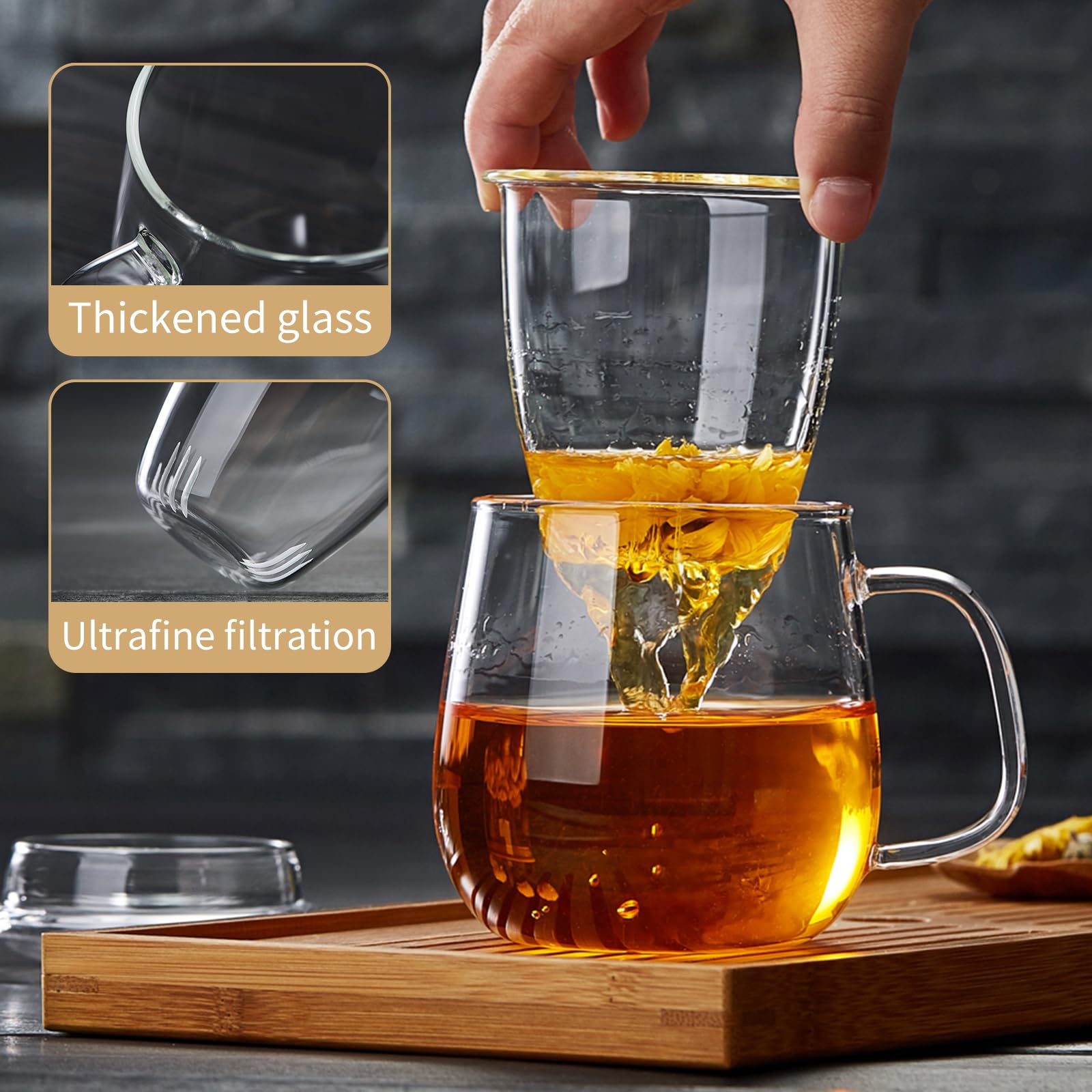 DOPUDO taza de vidrio borosilicato alta resistencia con tapa e infusor.