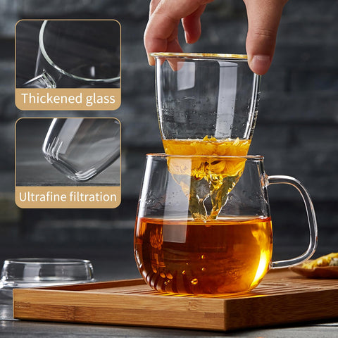 DOPUDO taza de vidrio borosilicato alta resistencia con tapa e infusor.