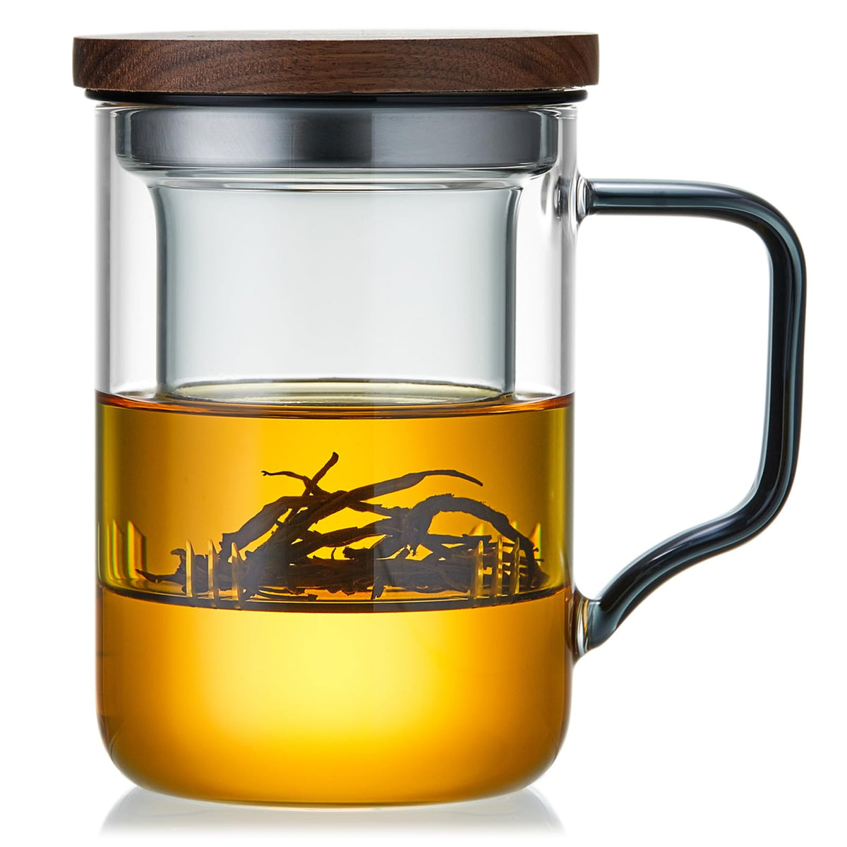 Taza Dopudo de vidrio con infusor y tapa, 430 ml, ideal para infusiones sueltas.