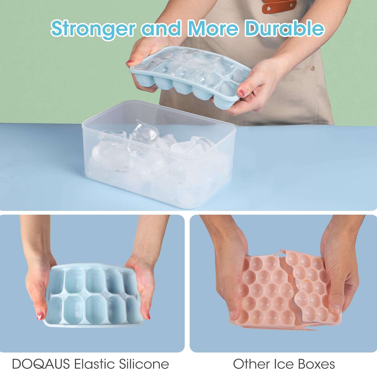 DOQAUS bandejas hielo apilables, ahorro de espacio en congelador