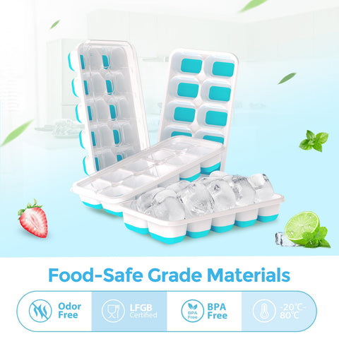 DOQAUS cubiteras hielo con tapas y pestañas elevadoras para manejo cómodo.