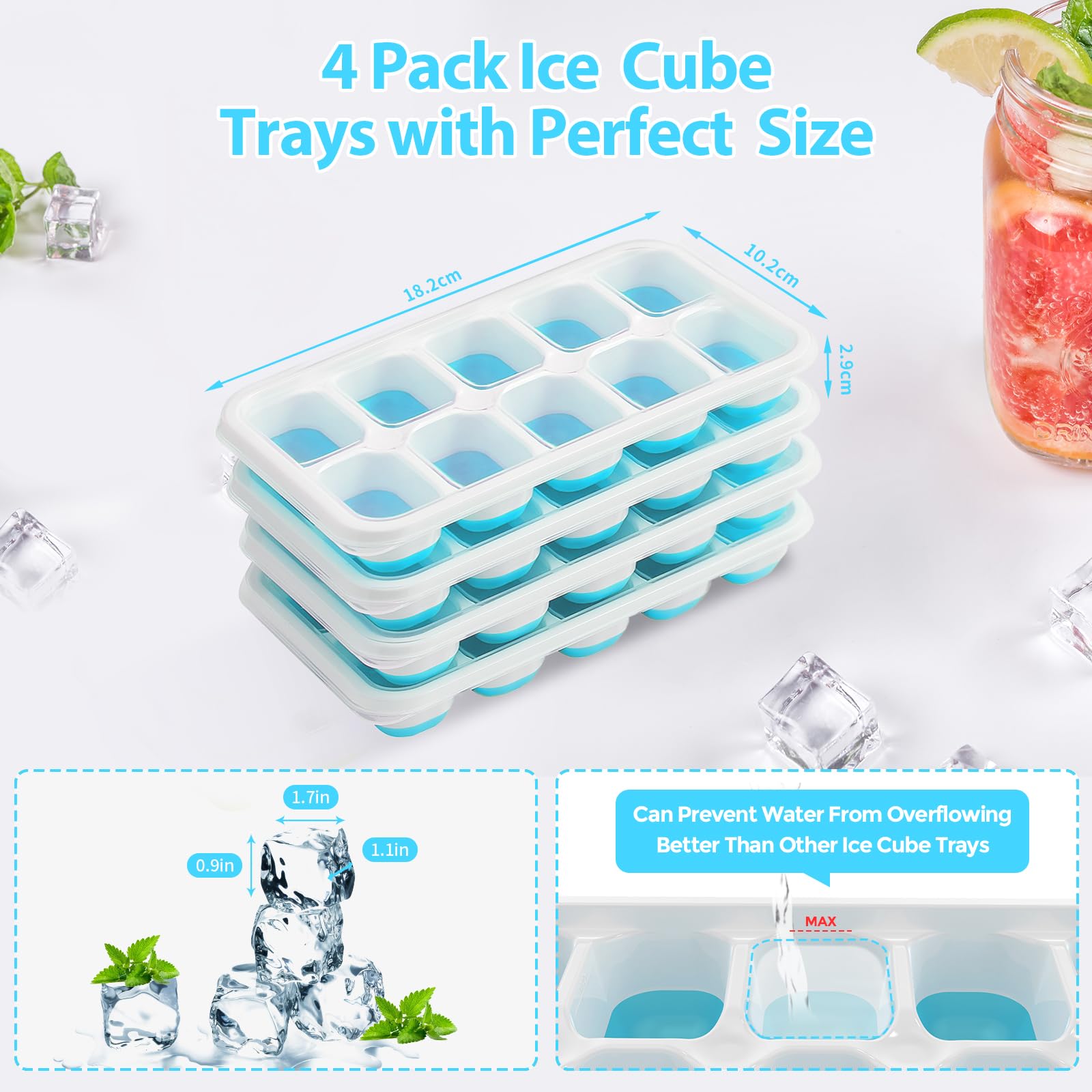 DOQAUS cubiteras hielo tapas: derrames reducidos al rellenar.
