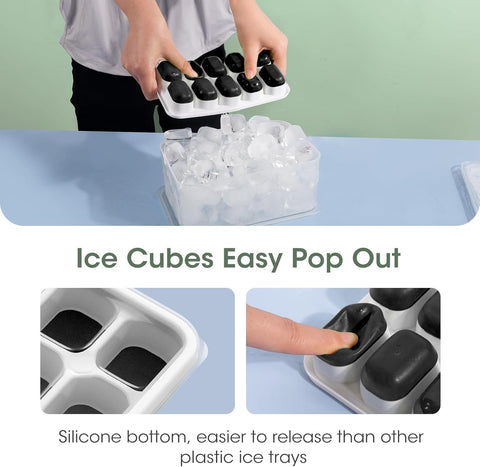 DOQAUS hielo-fruta infusionado muestra cubos con sabor para cócteles y café.