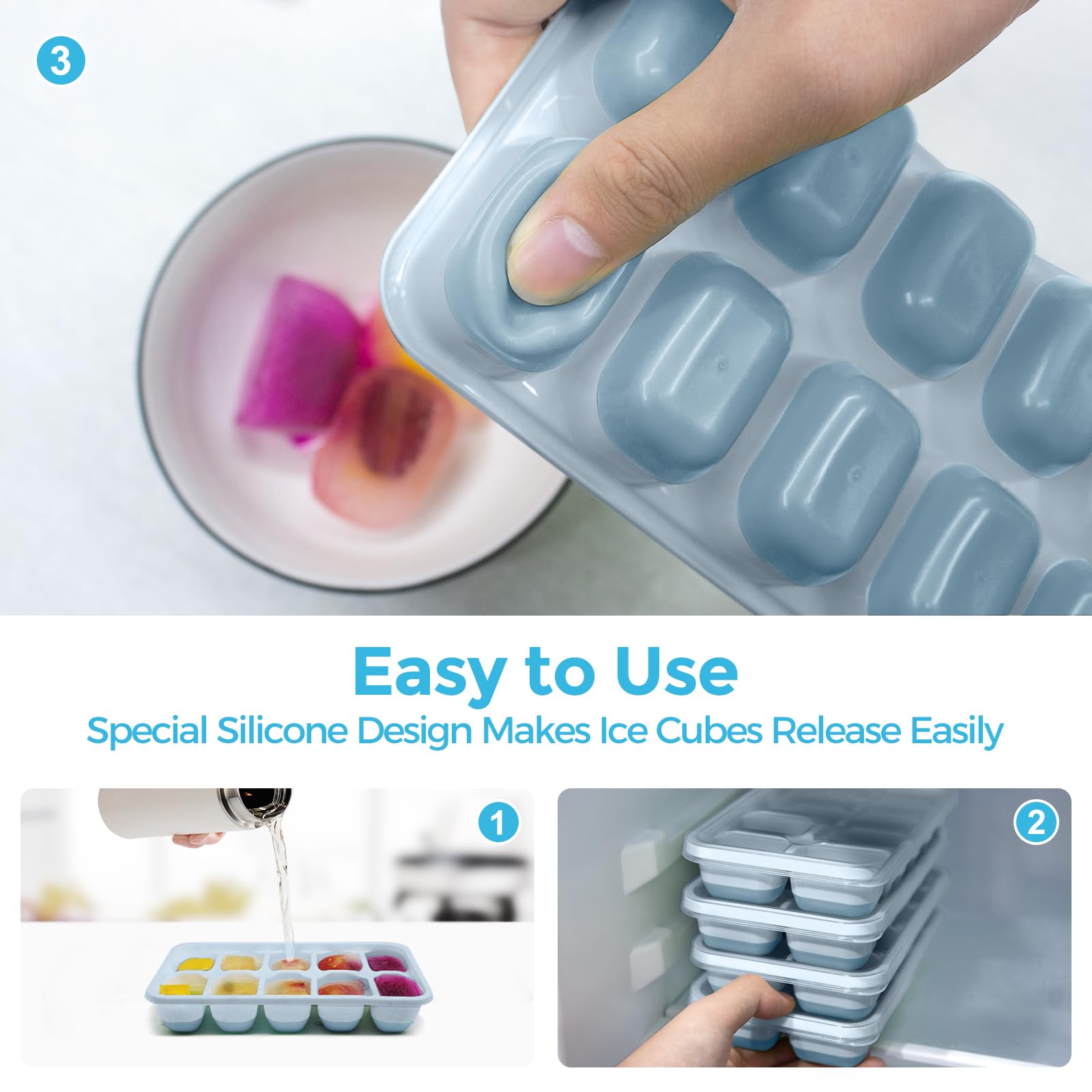 DOQAUS bandeja de hielo silicona con liberación fácil para cubos.