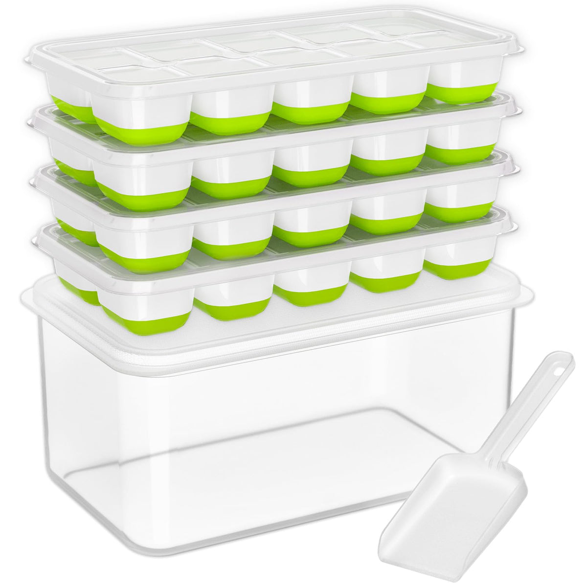 DOQAUS: cubos de hielo con tapa y contenedor para congelador, organización rápida